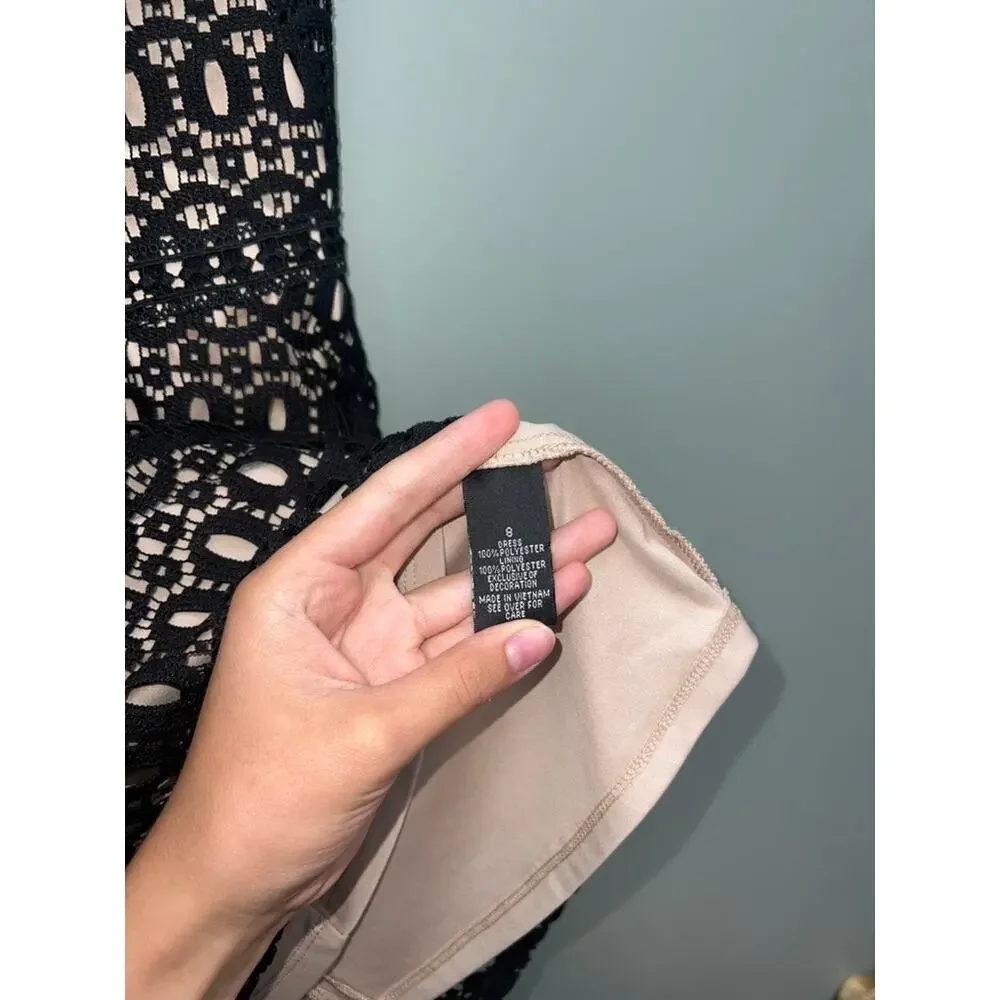 Amy Byer Black Lace Fit & Flare Dress Nude Lining Size 8 Party Cocktail Dress